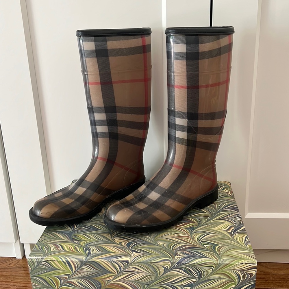 Burberry Plaid Winter Rain Boots - Black and Brown